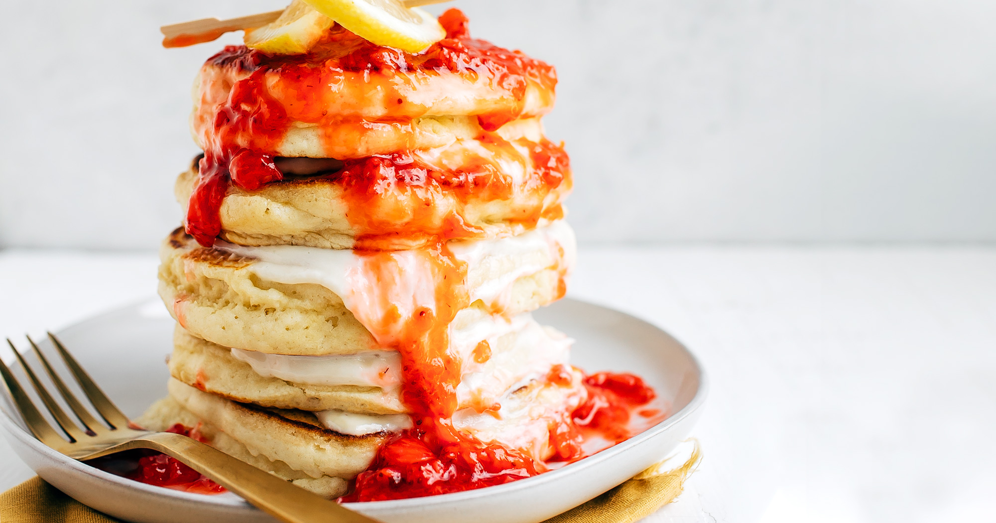 Pancakes With Whipped Maple Chevre Strawberry Compote Roth Cheese