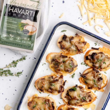 Horseradish Havarti and Beef Crostini