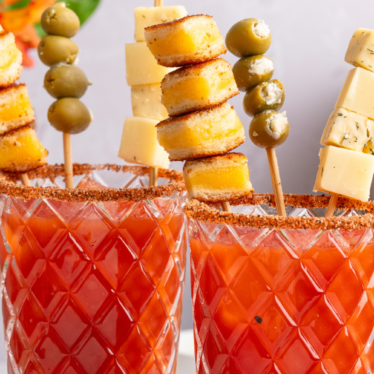 Bloody Mary with Grilled Cheese Skewers